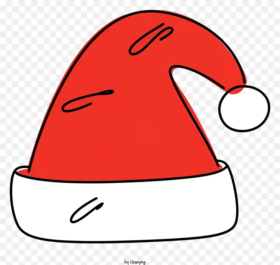 Weihnachtssymbol - Der Hut des roten und weißen Weihnachtsmanns auf schwarzem Hintergrund