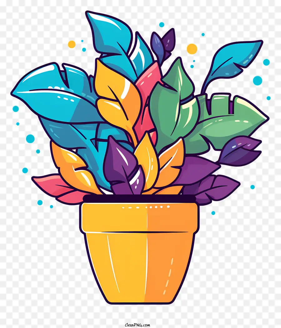Pflanzen Sie in einen Blumentopf farbenfrohe Blumentopf gelb und rote Farbschema lebendige Blätter gesunde Pflanze - Bunte Pflanze im Topf, gesunde Blätter, Wasserblasen