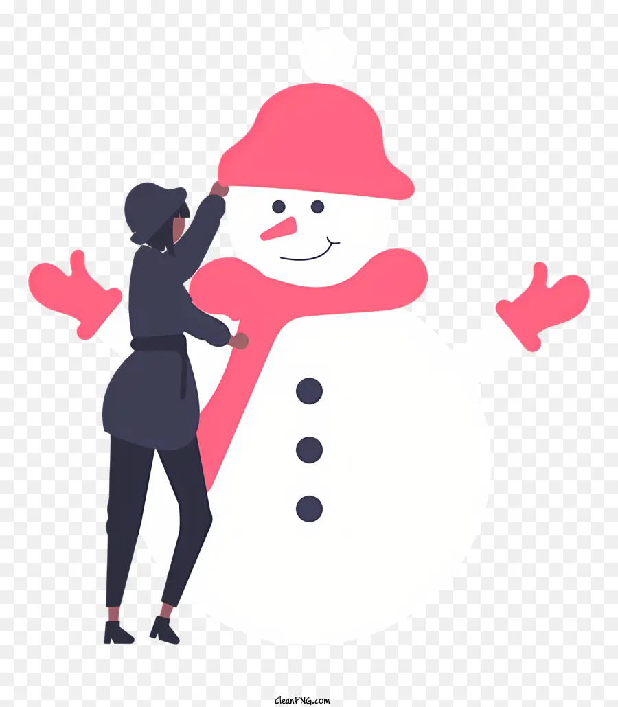 Người tuyết - Người phụ nữ mặc màu hồng với người tuyết trong nền đen
