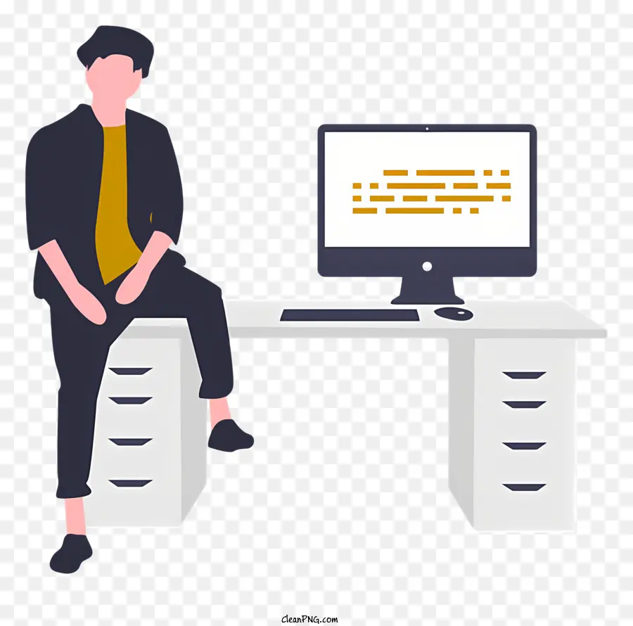 Brille - Lächelnder Mann am Schreibtisch mit Computer und Papieren
