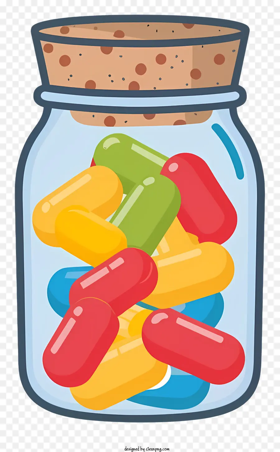pillole di vetro pillole colorate per le pillole rivestite di tappo in sughero - Pillole colorate visualizzate in barattolo di vetro con sughero