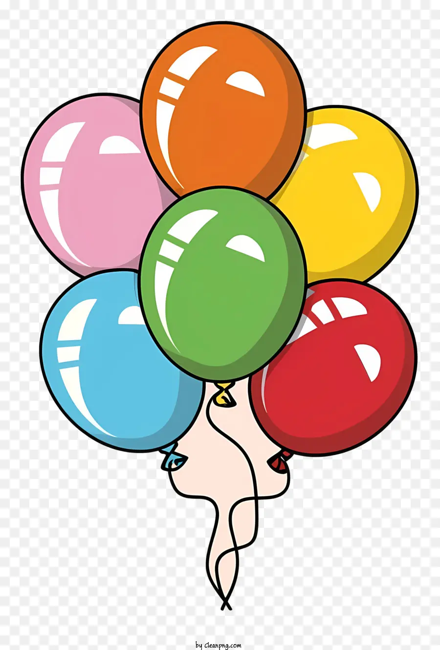 Luftballons farbenfrohe hängende leichte Saiten - Bunte Luftballons mit Fäden, die vor schwarzem Hintergrund schweben