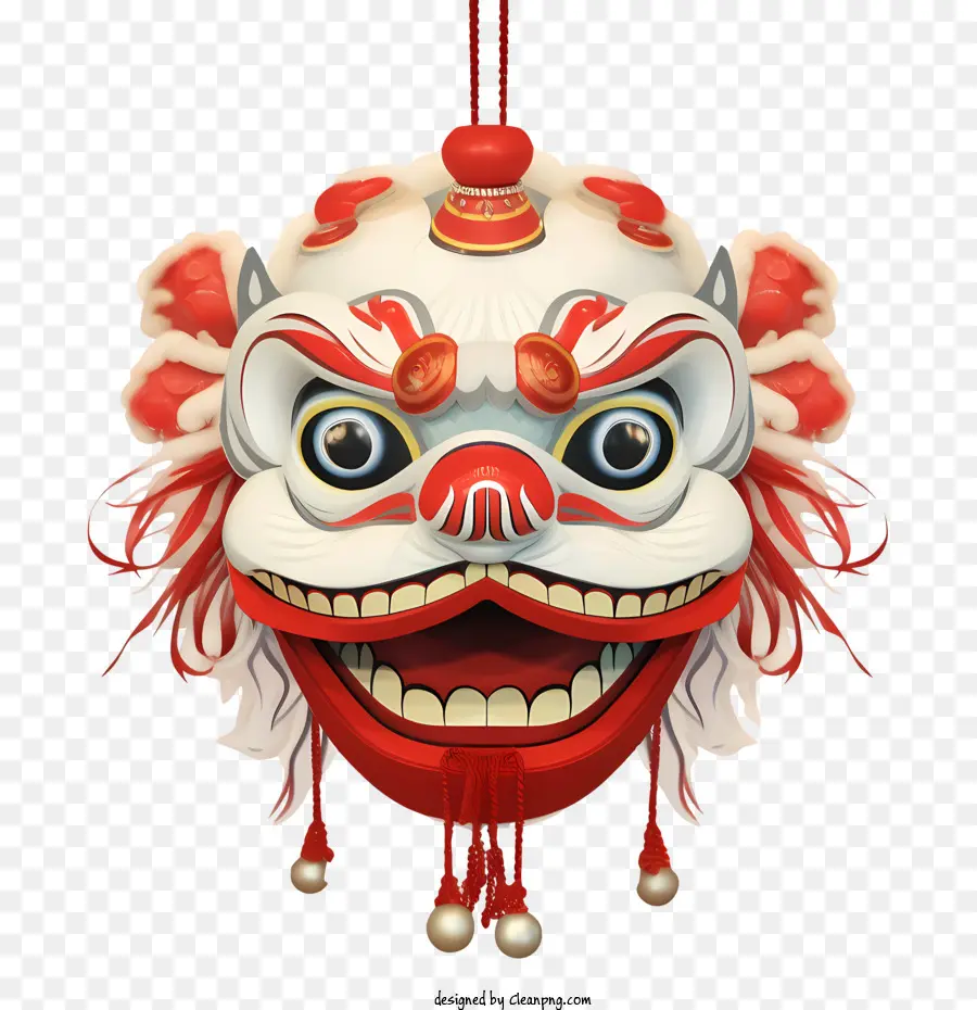 chinese lion dance head chinese lion head hanging decoration red and white intricate design
