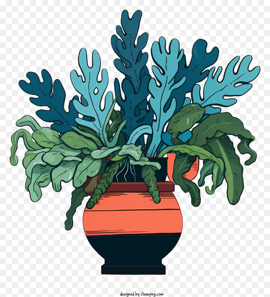 Orange - Farbenfrohe Pflanzen in einer stilisierten Vase auf schwarzem Hintergrund