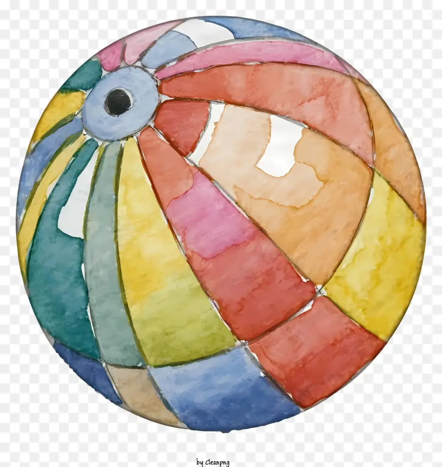 watercolor painting colorful beach ball blue green red stripes