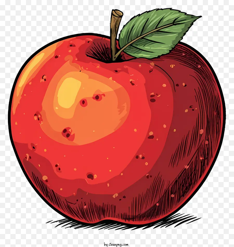 grünes Blatt - Roter Apfel mit grünem Blatt auf schwarzem Hintergrund
