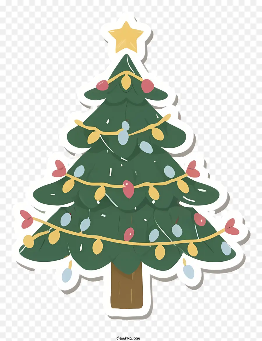 Weihnachtsbaum Lichter - Weihnachtsbaum mit Lichtern und Dekorationen auf Papier/Karton