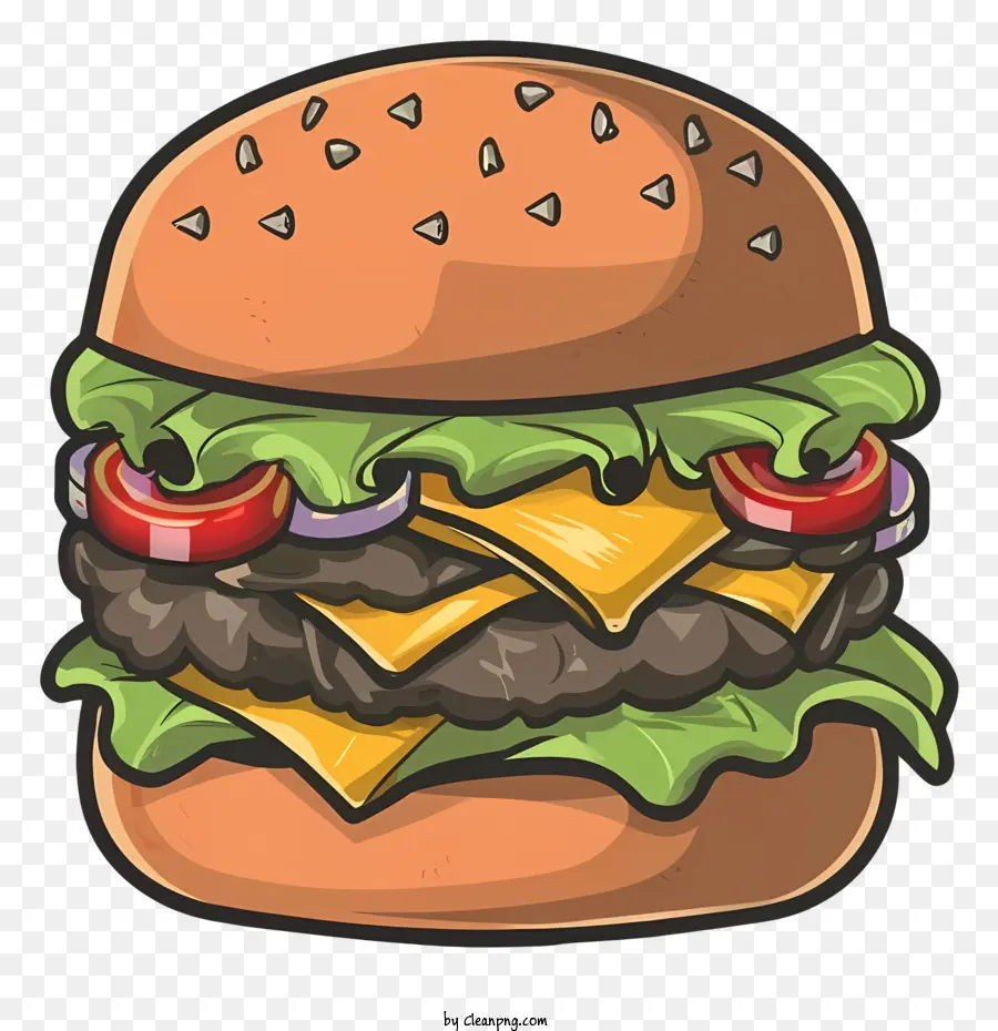 Hamburger - Illustrazione realistica di cheeseburger con lattuga e pomodoro