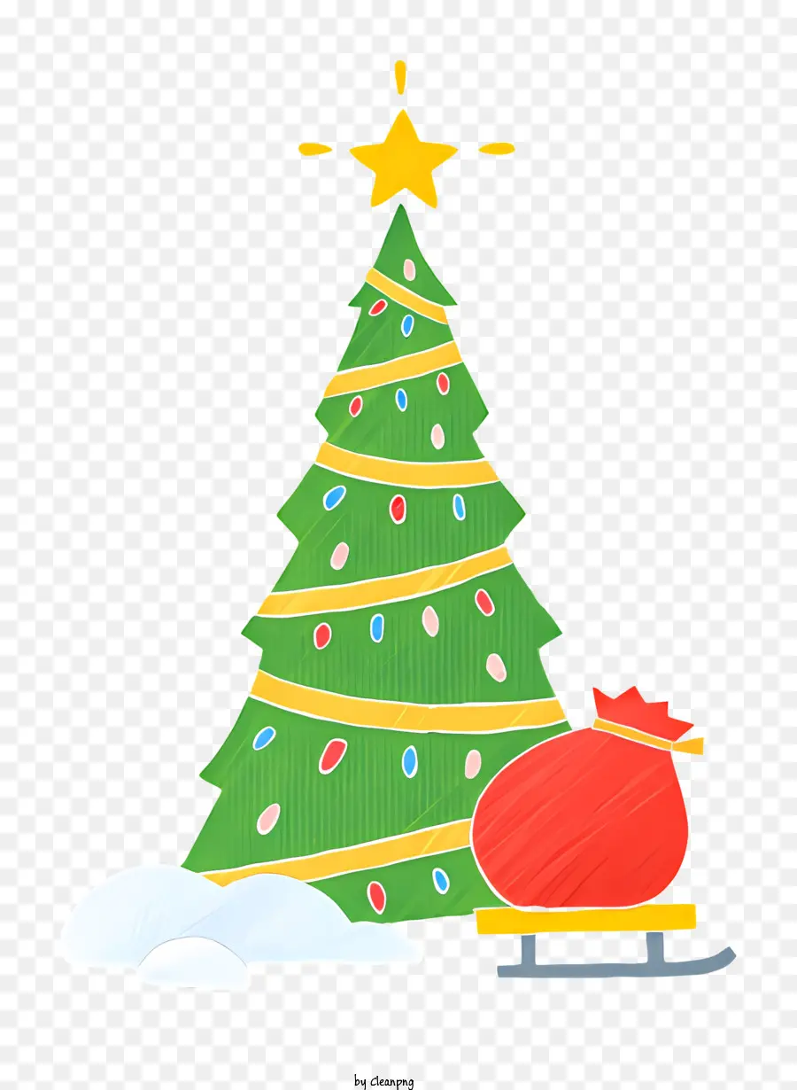 Weihnachtsbaum - Weihnachtsbaum und Schlitten auf schwarzem Hintergrund