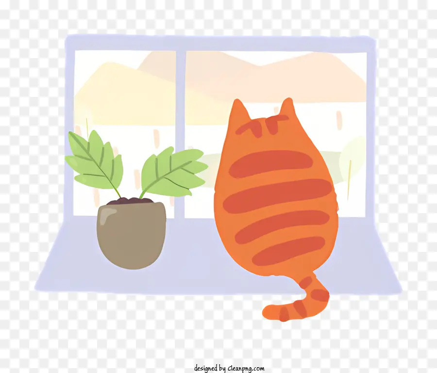 Finestra gatto arancione per gatto Visualizza piante da giardino cortile - Cat tabby arancione che gode la vista dalla finestra