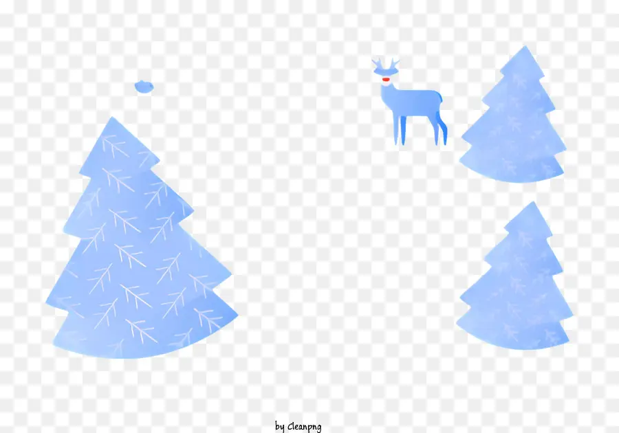 blue trees snow-covered trees deer in the snow clear sky red-nosed deer