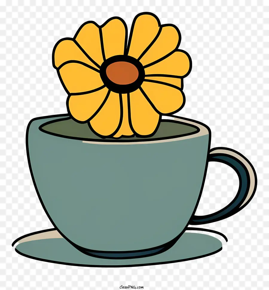 fiore giallo - La margherita gialla cresce dalla tazza da tè blu sul piattino