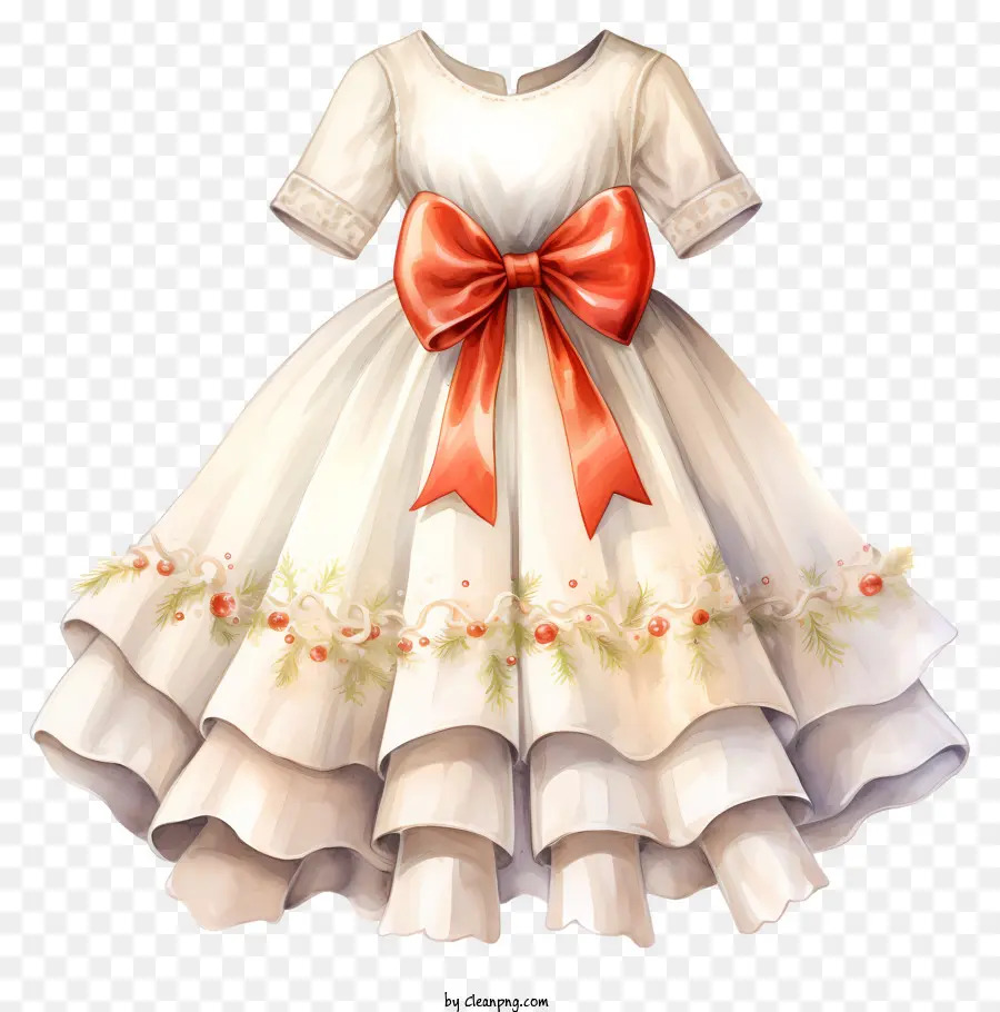 weißes Kleid Large Bogenkleid gekräuselte Stoff Kleid Ivy Design Kleid rotes Blumenkleid - Weißes Vintage -Hochzeitskleid mit gekräuselten Schichten und Bogen