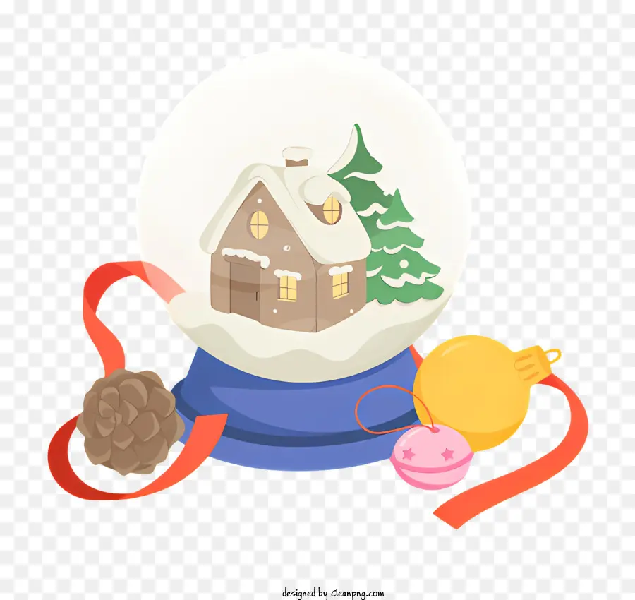 bordo bianco - Globe di neve con casa, albero, cono di pino