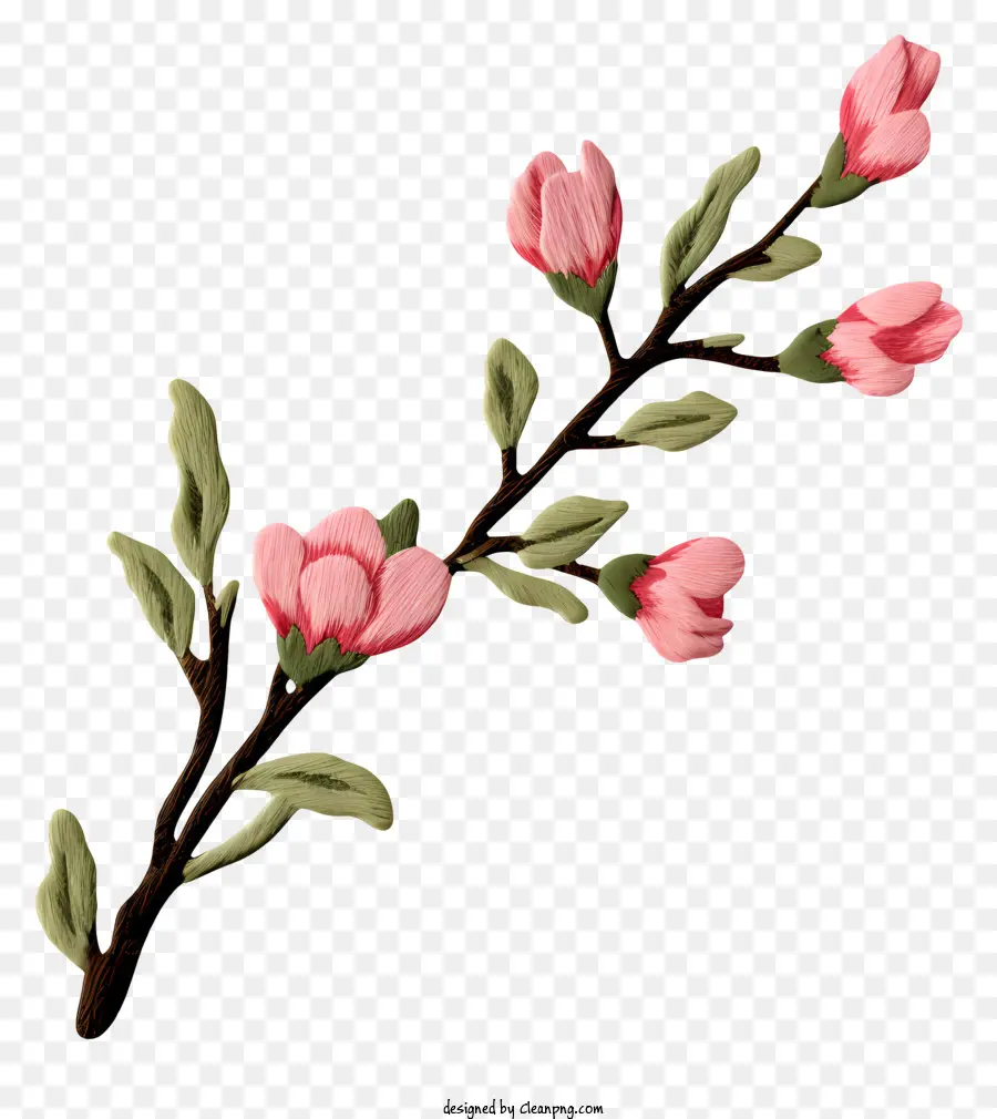 fiore rosa - Bocciolo di fiori rosa sul ramo con foglie verdi