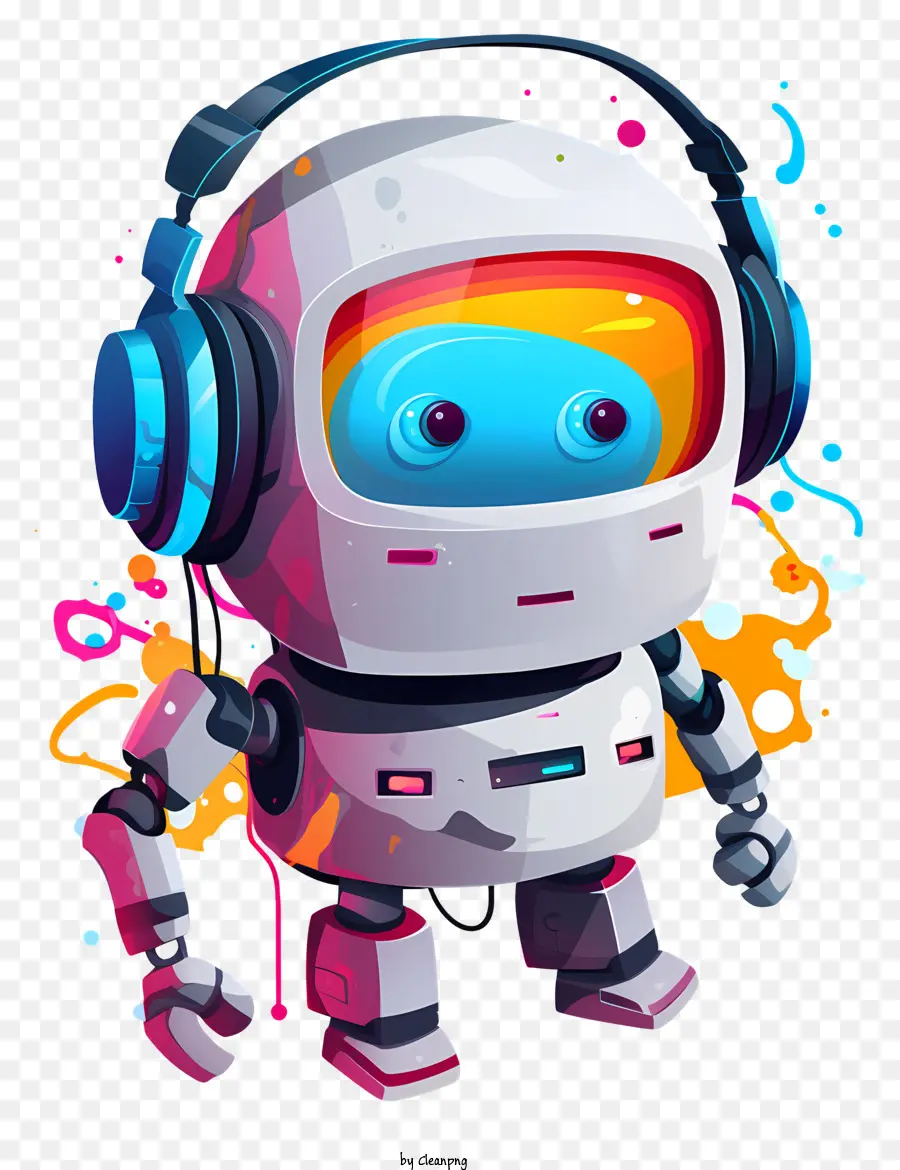 robot headphones smiling robot sunglasses robot brightly colored shirt robot speakers
