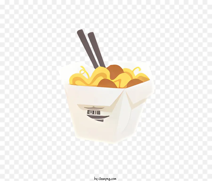chicken noodles chopsticks carton black surface bowl