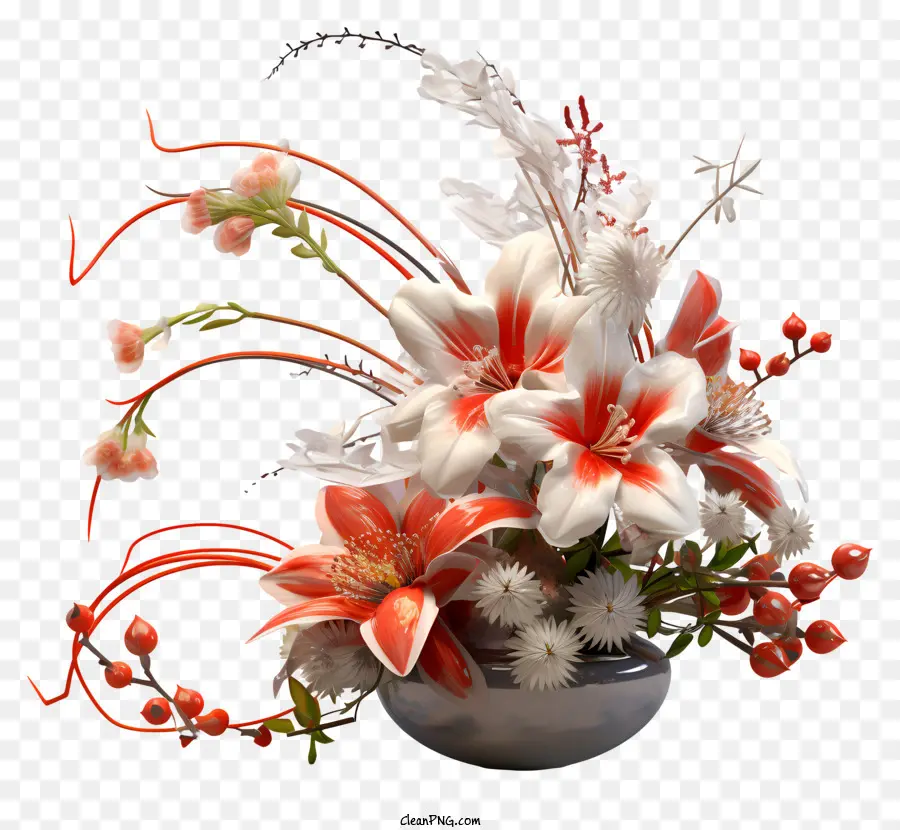 Vase Blumen rote und weiße Blüten rosa und lila Blüten Stein oder Keramikvase - Lebendige Vase von roten und weißen Blüten