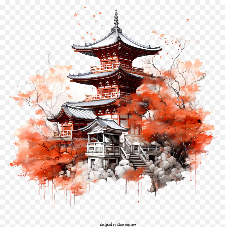 Herbst Landschaft - Traditioneller japanischer Tempel in der Herbstlandschaft: gelassen, lebendig
