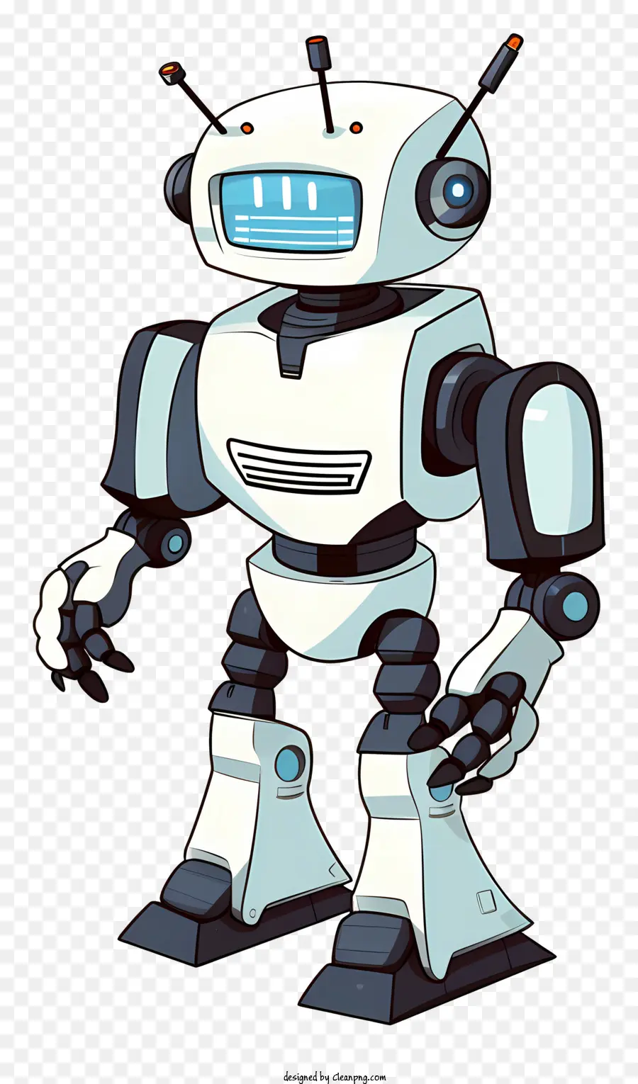 nhân vật robot hoạt hình robot màu trắng và đen với robot mắt lớn với nhân vật robot đứng miệng nhỏ - Nhân vật robot hoạt hình với trang phục màu đen và trắng