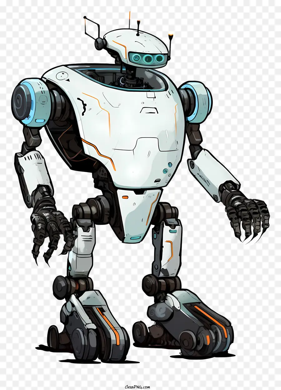 robot white robot blue and orange accents round eyes two legs