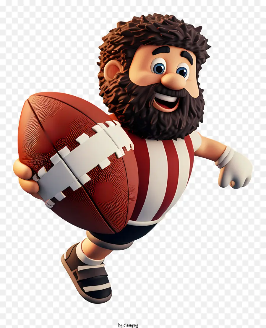 Nhân vật hoạt hình Người đàn ông có râu bóng đá màu đỏ và trắng sọc bóng biểu tượng bóng đá - Người đàn ông hoạt hình vui vẻ cầm một quả bóng đá
