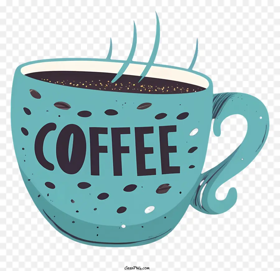 Kaffeetasse - Blaue Tasse mit dampfendem Kaffee und kursiver Kaffee