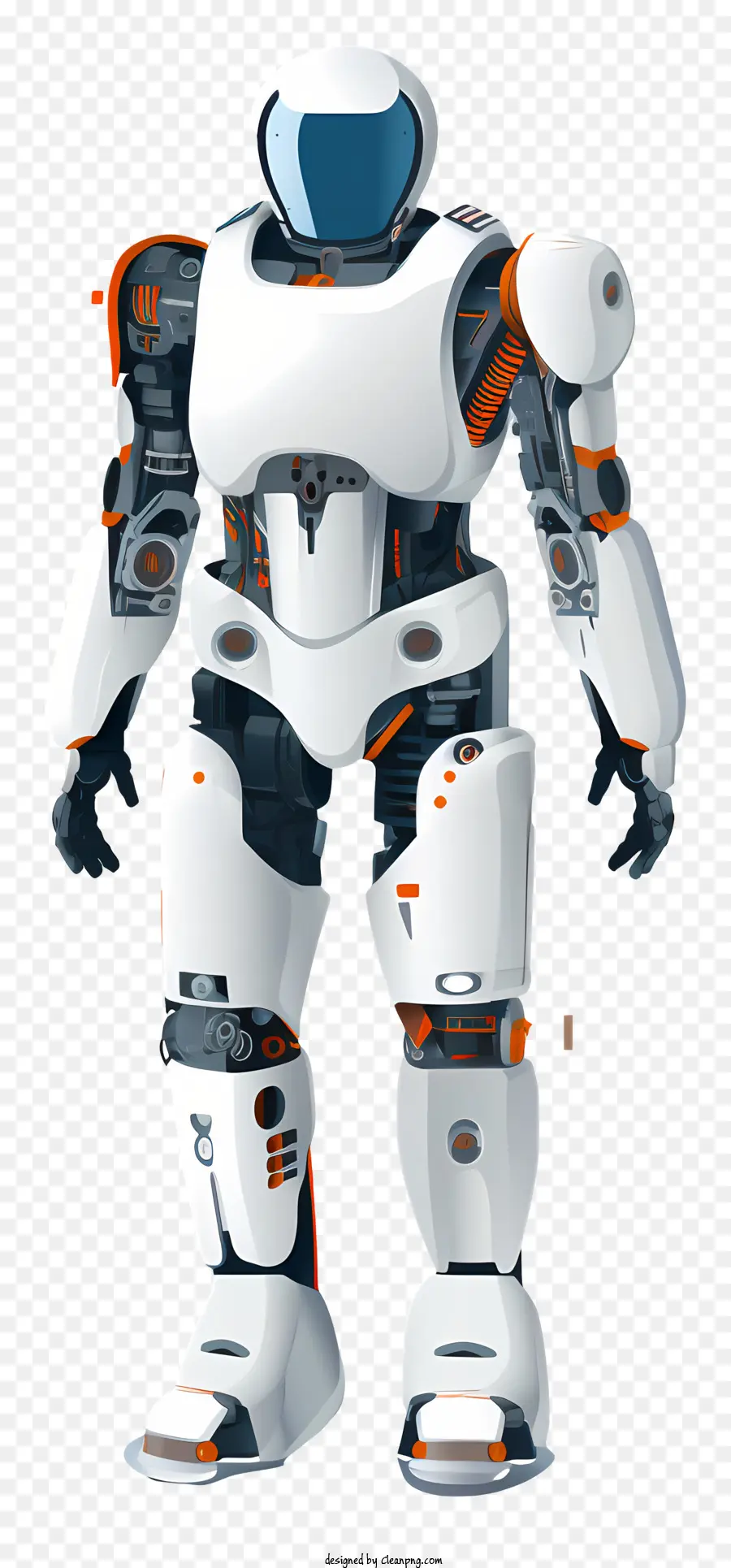 Humanoid Roboter weiß und orange Roboter mechanisches Erscheinungsbild Silber und Orangenkörper zwei orangefarbene Augen - Schwerwiegender humanoischer Roboter mit mechanischer Aussehen und Antennen