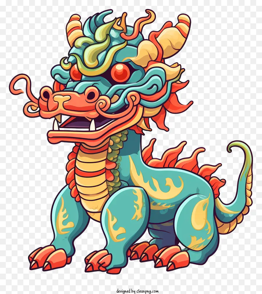 Cartoon Drache Chinesische Mythologie Dragon Symbolik Kraft der Drachen Kultur - Buntes Drache mit Krone, symbolisiert Kraft und Stärke