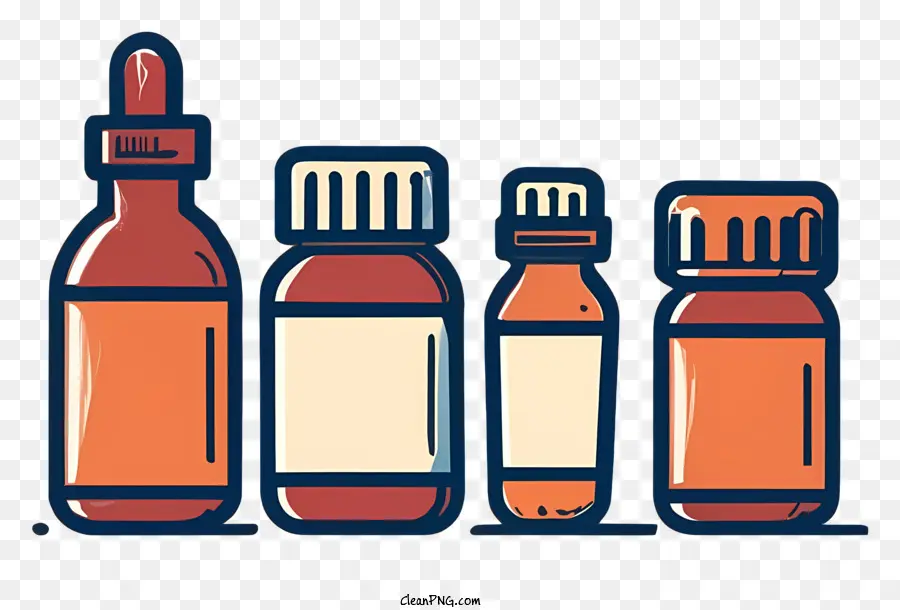 Glasfläschchen Alkohol Drogen verschreibungspflichtige Pille Orange Fläschchen - Verschiedene leere Glasfläschchen in Orange und Braun