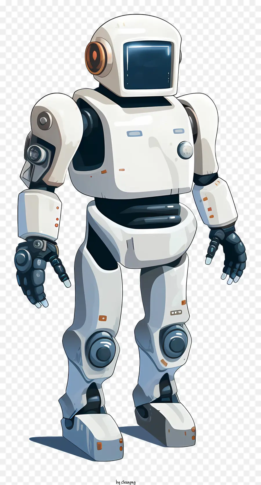 Robot hình người xuất hiện cơ học cánh tay mở rộng đôi mắt đen - Robot hình người với cơ thể trắng và mũ bảo hiểm màu đỏ