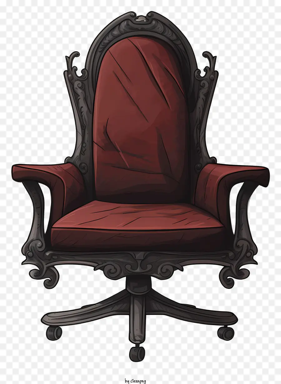 roter Sessel verziertes Schnitz - Reich verziertes rotes Sessel aus dunklem Holz