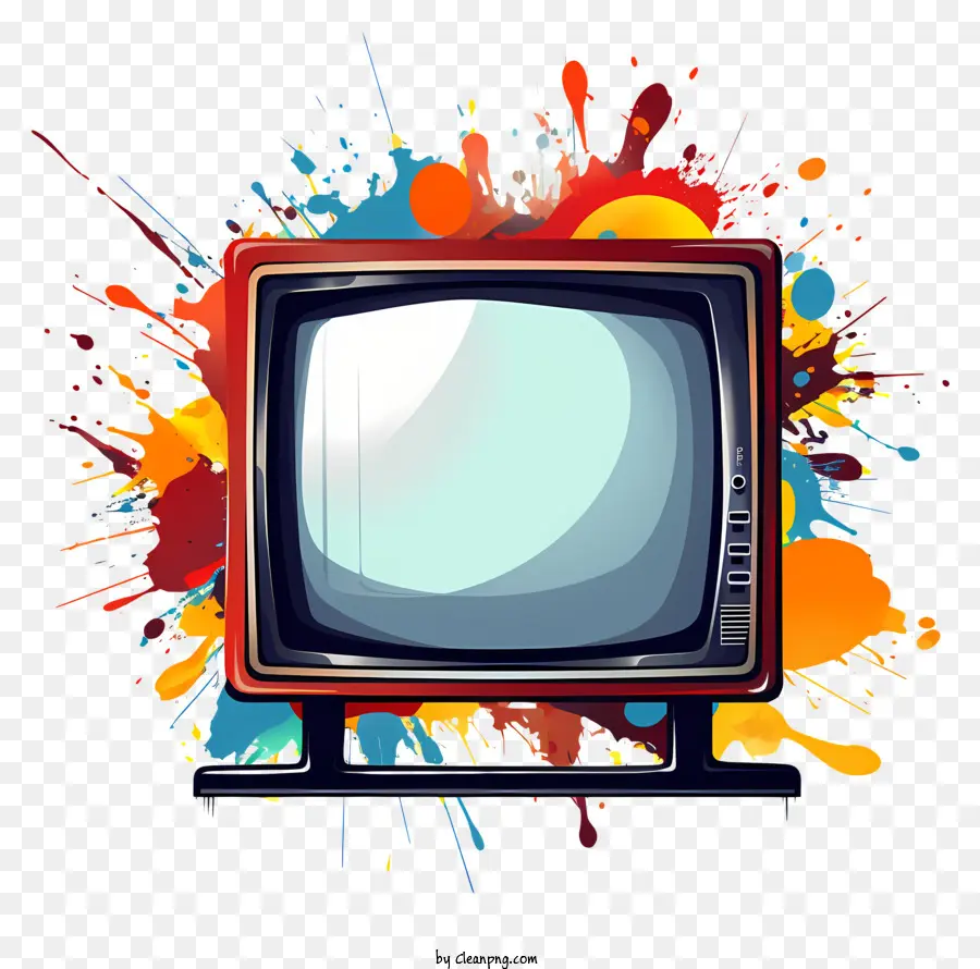 Old Television Schwarz -Weiß -Fernseher Bunte Farbe Splatters Vintage Fernsehen Retro Fernseher - Bunte Farbe Spritzer umgeben schwarz -weißer Fernseher