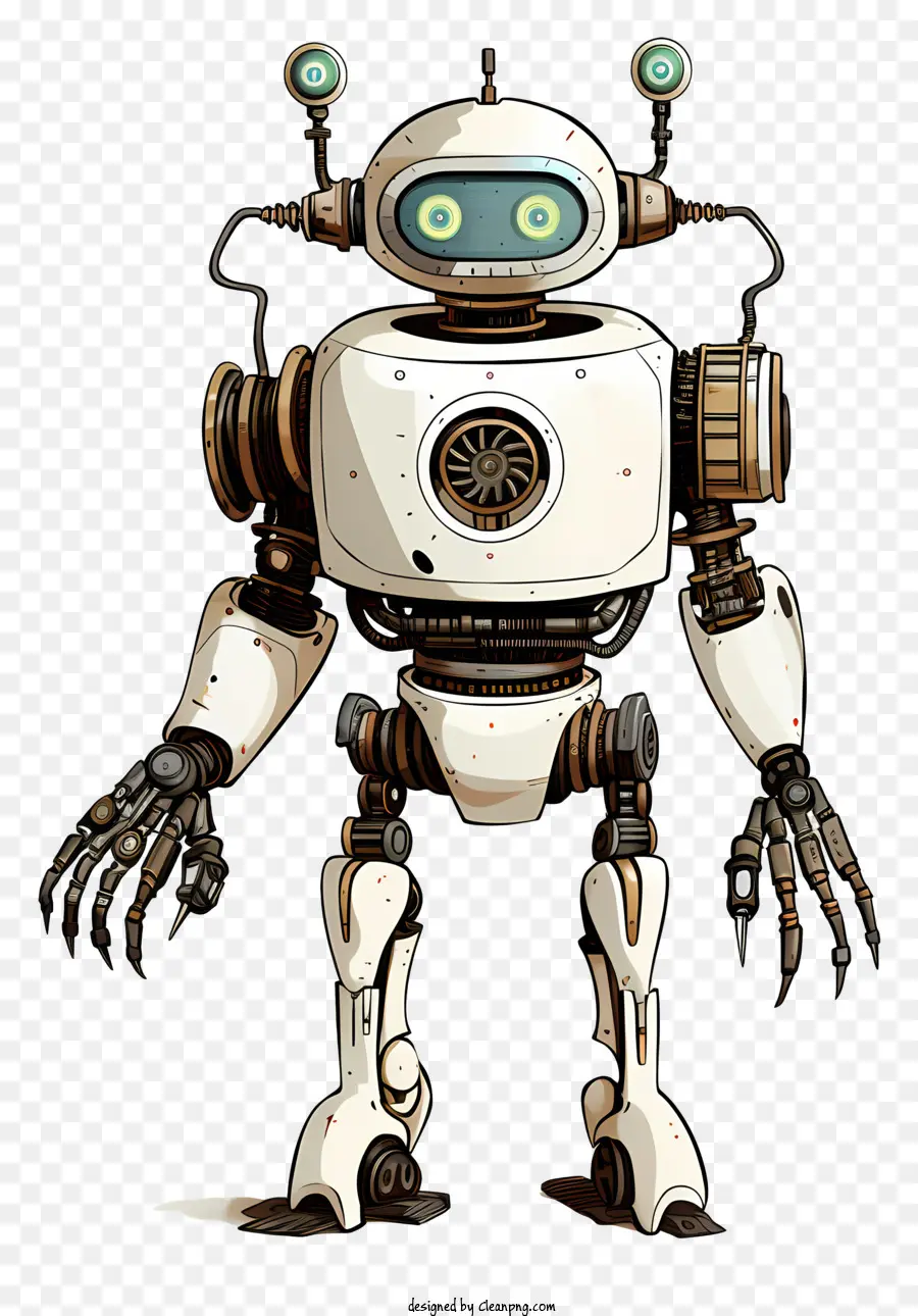 Robot hoạt hình màu vàng trắng mắt - Robot hoạt hình với cơ thể trắng, đôi mắt vàng