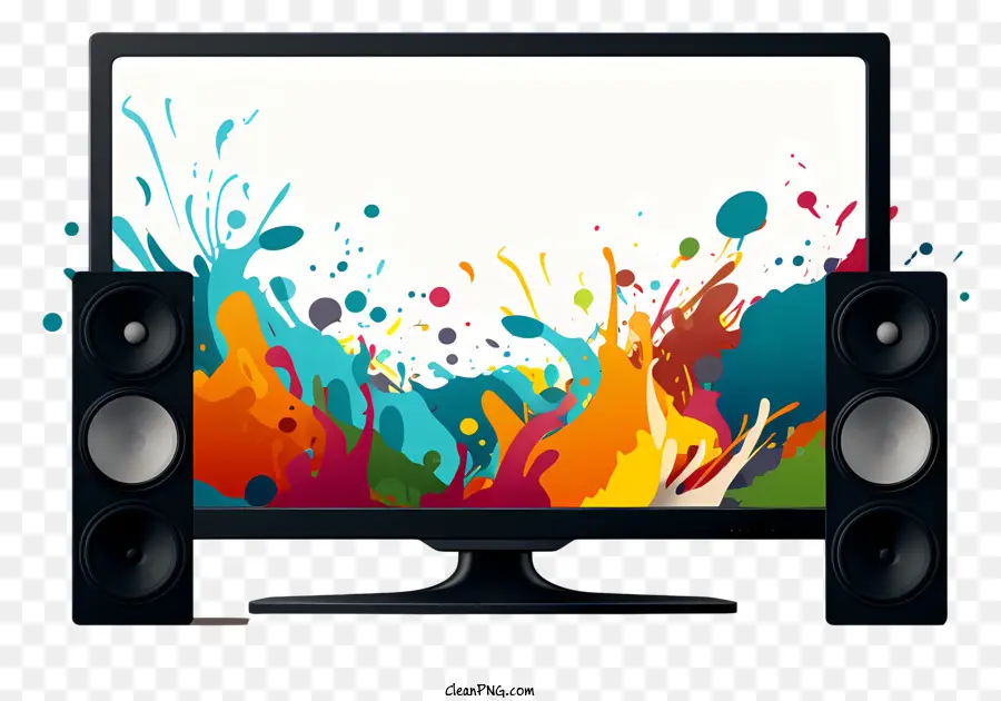Buntspritzer helles und lebendiges, gut gemischter Farben Bewegung Vordergrund - Lebendiger, gut gemischter Farbspritzer hinter dem Computerbildschirm
