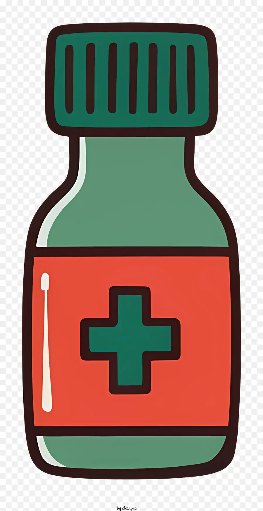 Glasflaschenmedizin rotes flüssiges grünes Kreuzetikett - Einfache Illustration einer Medizinflasche mit Flüssigkeit