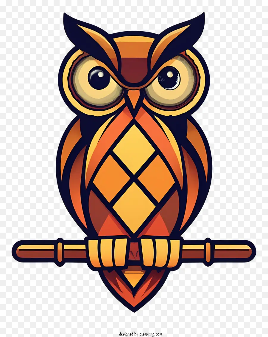 Owl Giallo e arancione Design appollaiati Owl Bright Orange Beak Giallo Occhi gialli - Gufo colorato su ramo adatto per uso commerciale