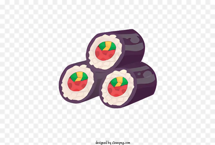 Sushi -Brötchen braun - Bild: Drei Sushi -Rollen mit gefalteter Seetangstextur