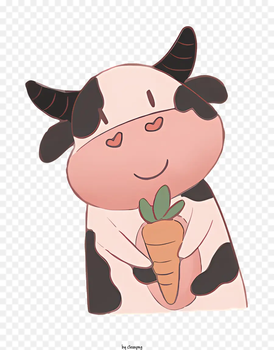 Cartoon Kuh Kuh mit Karottenschwarz -Weiß -Kuh süße Kuh Zeichnung Cartoon Tier - Schwarz -Weiß -Kuh hält Karotten entzückend