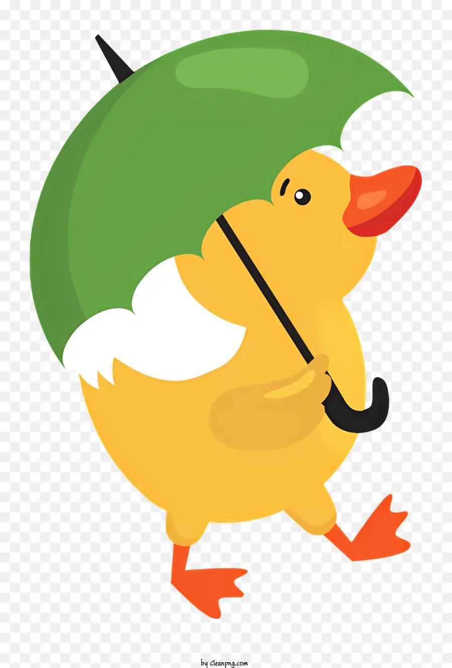 gelbe Ente Grüne Regenschirm Ente wandern schwarze Schnabel braune Augen - Ente mit Regenschirm laufen; 
Gelb, grün, braun