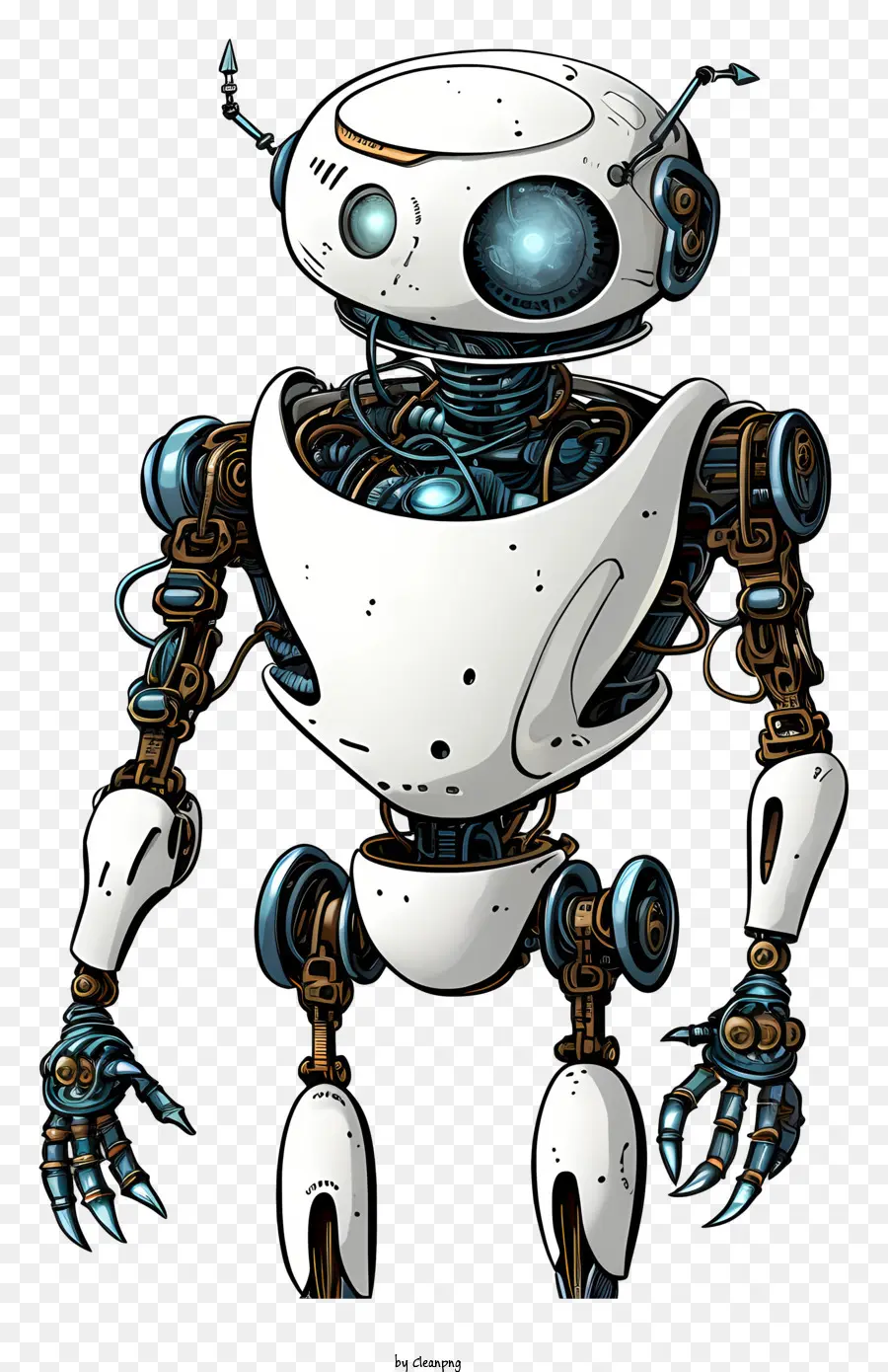Robot hai chân bạc và hình trụ màu xanh lam tư thế trung tính - Một robot đứng trên hai chân, tư thế trung tính