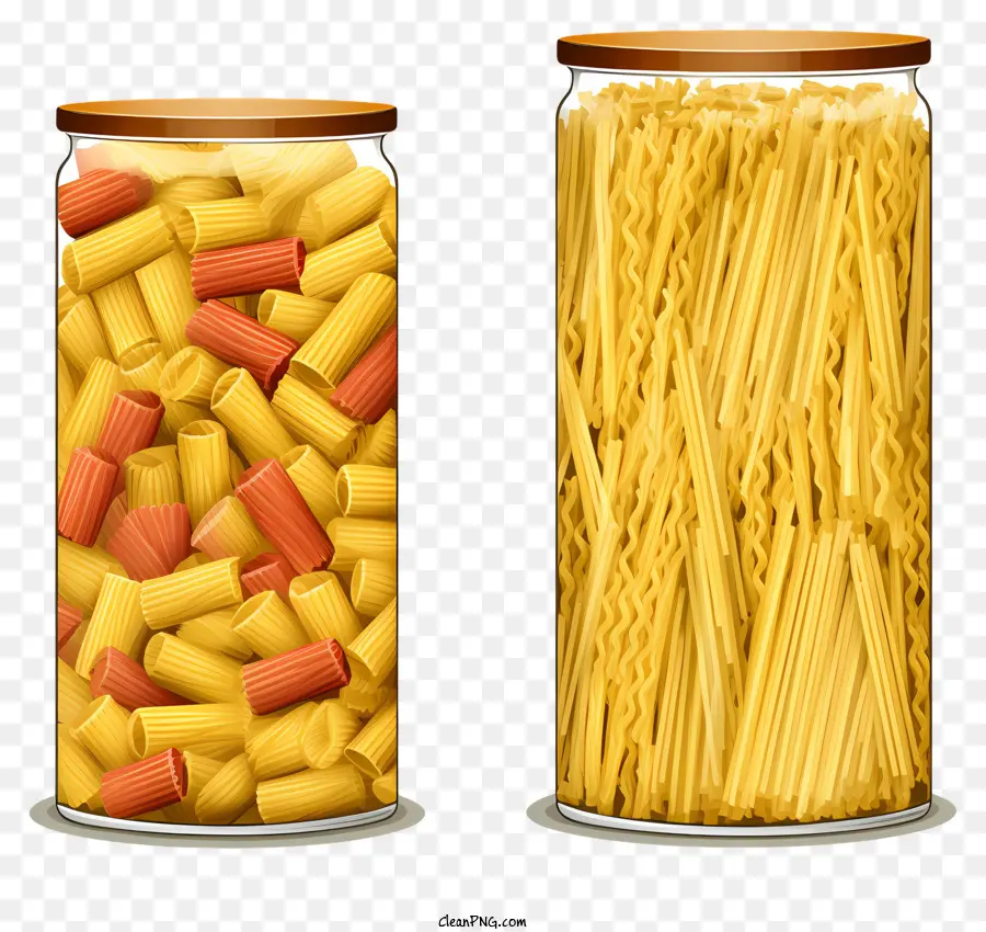 spaghetti noodles barattolo di vetro sfondo nero disposizione disordinata spaghetti - Barattolo di vari spaghetti colorati