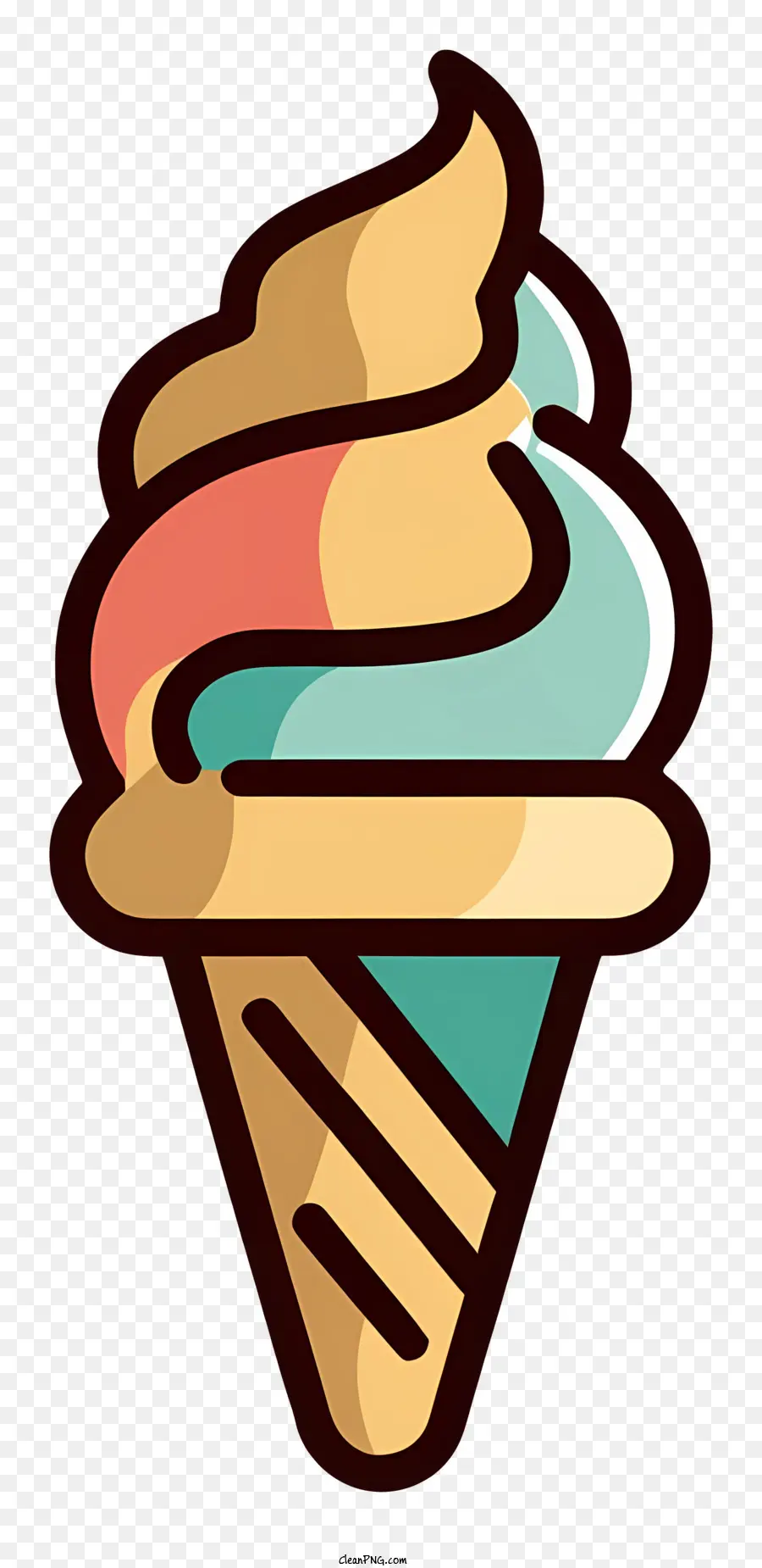 cono di gelato marrone chiaro gelato scuro gelato marrone prena marrone e cono di turbini rosa - Cono gelato con turbini su sfondo nero