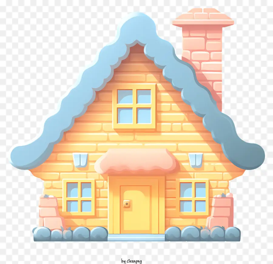 winter Haus - Schneebedeckter Holzhaus mit zwei Schornsteinen