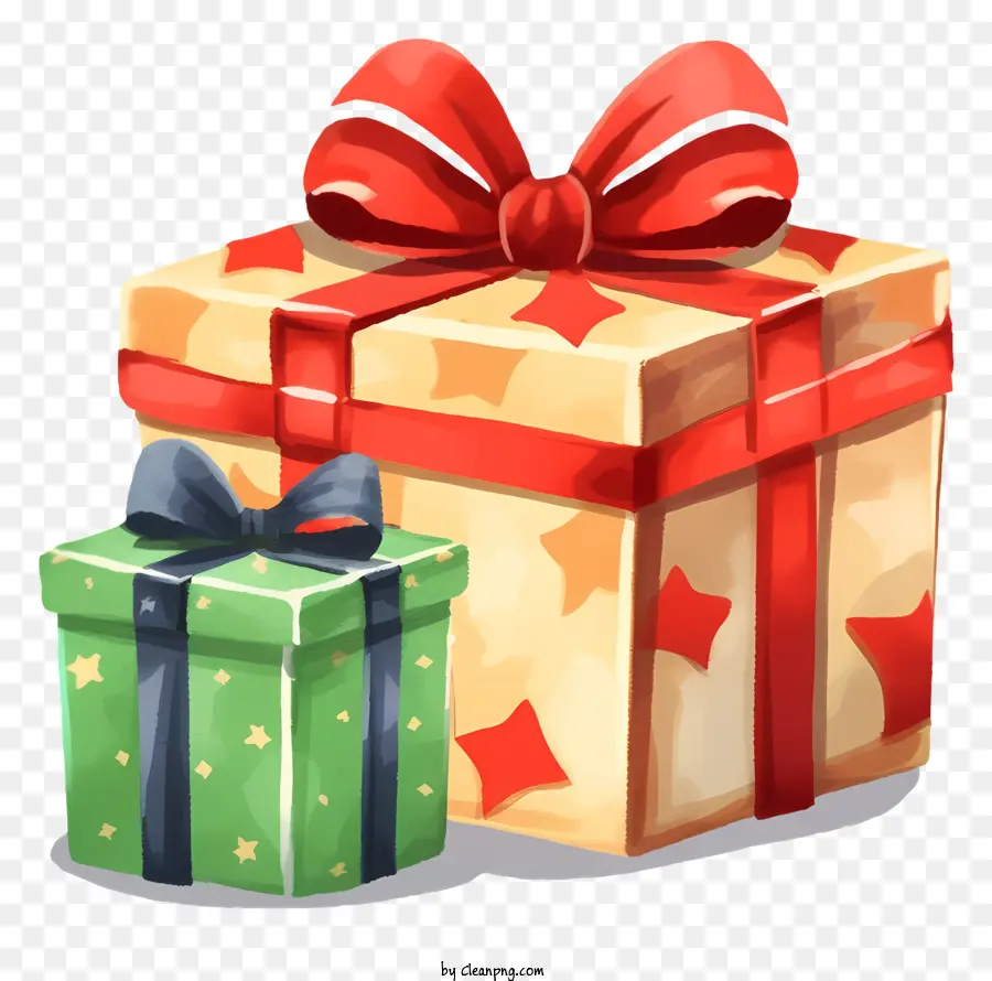 Weihnachtsgeschenke - Grüne und rote Geschenkboxen mit Bogen