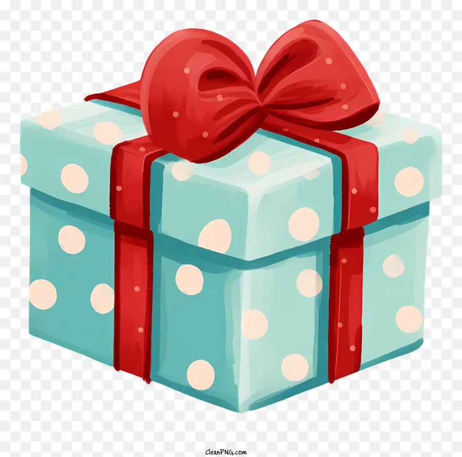 hộp quà - Hộp quà màu xanh với cung màu đỏ, chấm bi, trên nền đen