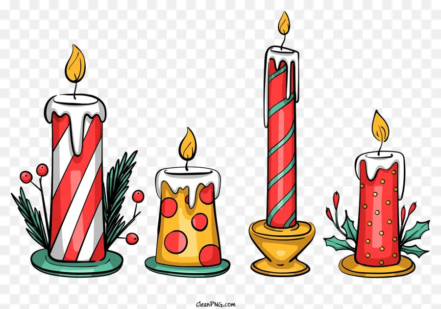 Dekorierte Kerzen rot grüne weiße Streifen blaues Zuckerguss - Dekorierte Kerzen auf roter Tasse und blaue Schüssel