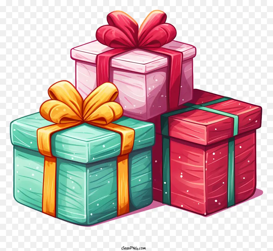 Geschenkverpackung Geschenke Band Bunte Geschenke Festliche Dekorationen - Bunt gestapelte Geschenke mit Band, flache Illustration