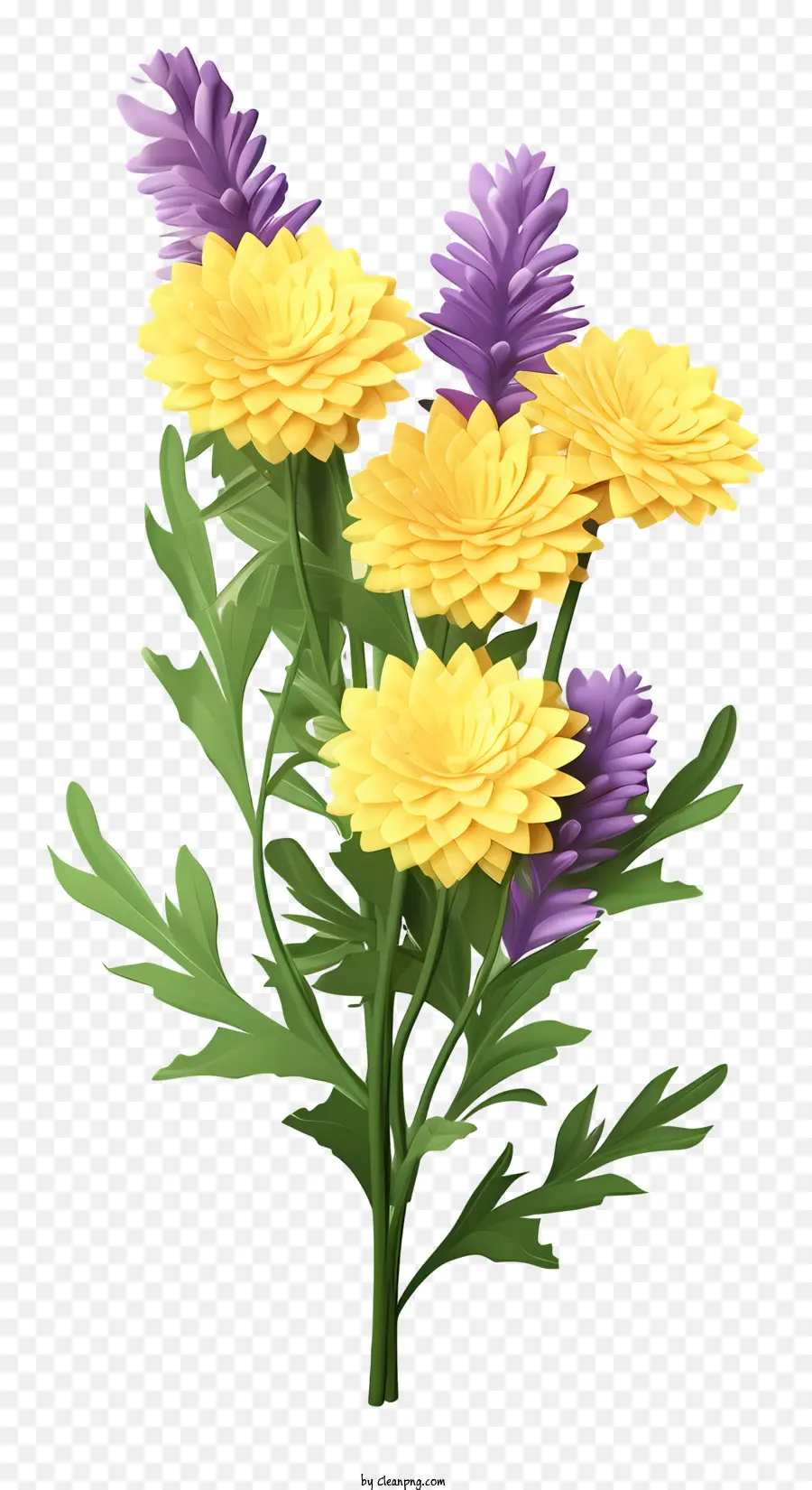 Gesteck - Lebendiger Bouquet aus gelben und lila Blüten
