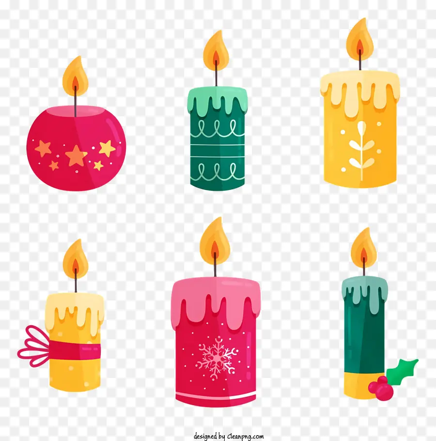 Weihnachten Kerzen - Kerzen mit verschiedenen Designs und Farben angezeigt